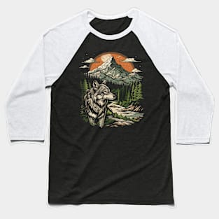 Lone Wolf and Mountain Landscape Tee for him for her, men and women Baseball T-Shirt